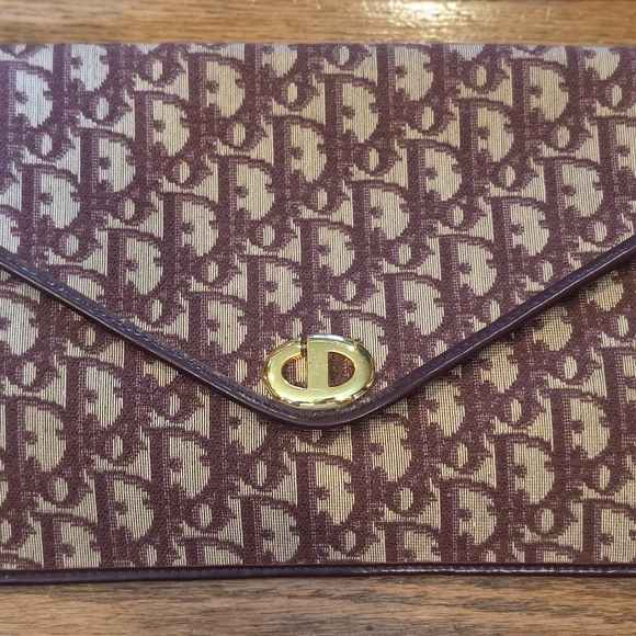 Dior Handbags - Dior Burgundy Leather Logo Envelope Clutch